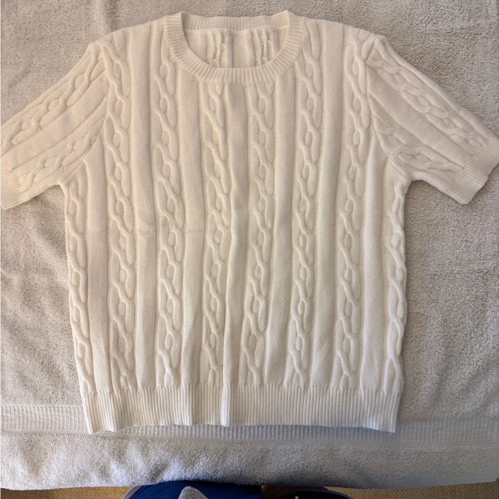 Cable Knit Short Sleeve Sweater in white